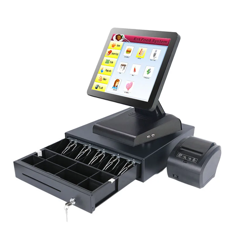 Ресторан pos терминал Дешевые 15 ''pos системы с принтером денежный ящик точка