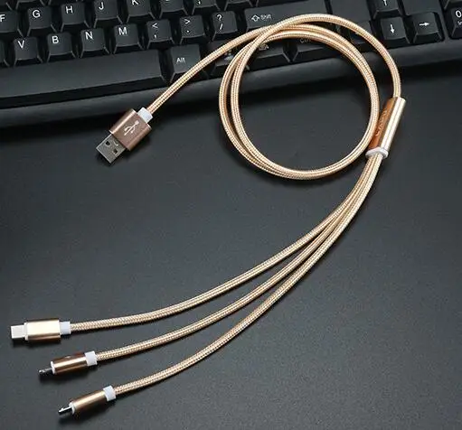 Gold 3 в 1 кабель Micro usb type C 8 pin зарядное устройство кабель для iPh шнур Быстрая Зарядка Кабели для Xiaomi/huawei/Android 1 м - Цвет: Gold