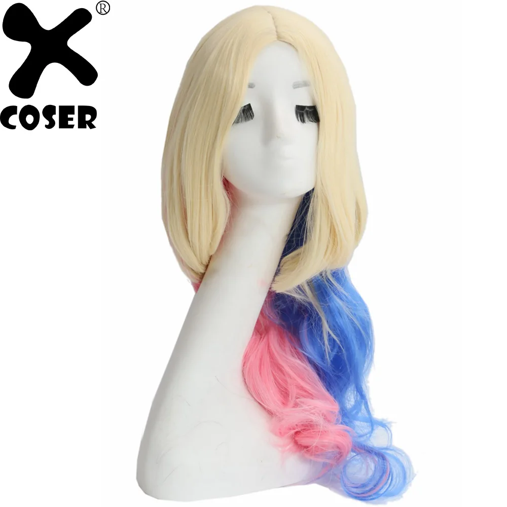 XCOSER отряд самоубийц женские длинные волнистые голубые и розовые градиентные
