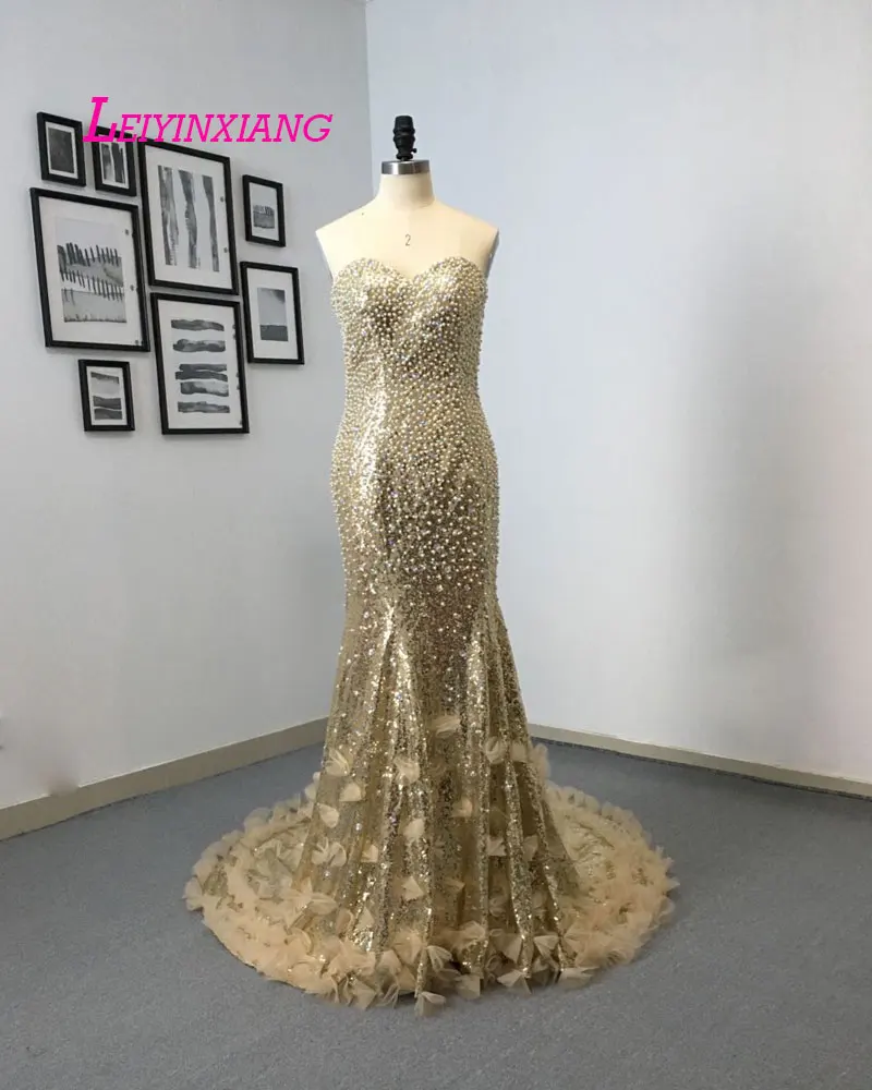 LEIYINXIANG Bling Nuevo Vestido de Noche Largo Piso Longitud La Sirena Que Rebordea Lentejuelas без рукавов платье для