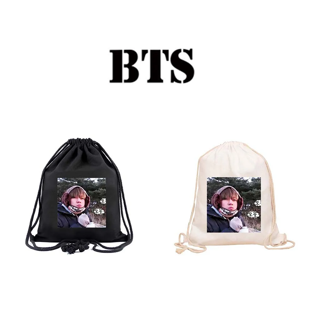 2018 Новый Kpop BTS V рюкзак шнурок дышащей нейлоновой Мода черный бежевый студент
