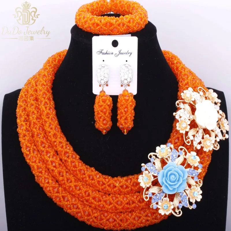 Гламурные оранжевые Свадебные африканские бусы ювелирный набор с бирюзовыми