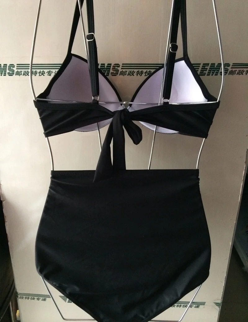 Новинка 2017 однотонный черный мягкий хлопок милый ретро купальник винтажный