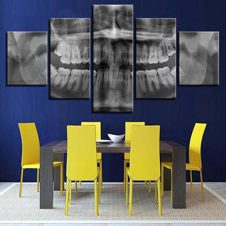 Modern Home Wall Art Unframe Decor 5 Pieces Skull Teeth Modular Pictures For Living Room HD Printed Painting On Canvas Poster | Дом и сад