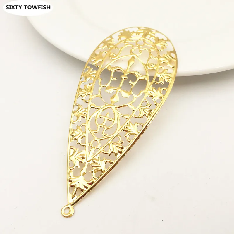 Gold color 10 шт./партия, 37x87 мм, 3 цвета, металлическая филигрань, каплевидный цветок, срез, амулеты, Базовая установка, ювелирные изделия, сделай сам, компоненты, фурнитура B19007 - Цвет: Gold color