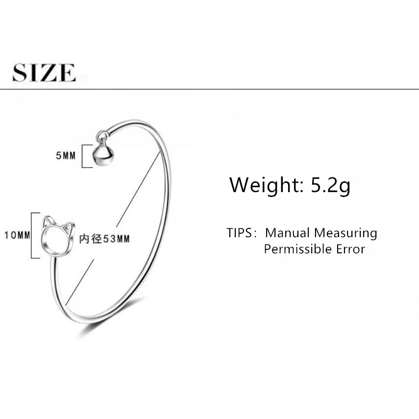 

Exquisite Cute Cat Bell Bracelets & Bangles For Women Trend Creative 925 Sterling Silver Party Gifts Jewelry Accessories SAB59