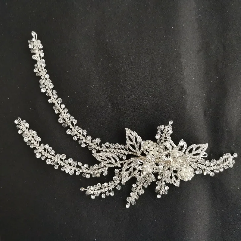 

SLBRIDAL Handmade Crystals Rhinestones Flower Wedding Hair Clip Barrettes Bridal Headpiece Hair accessories Women Jewelry