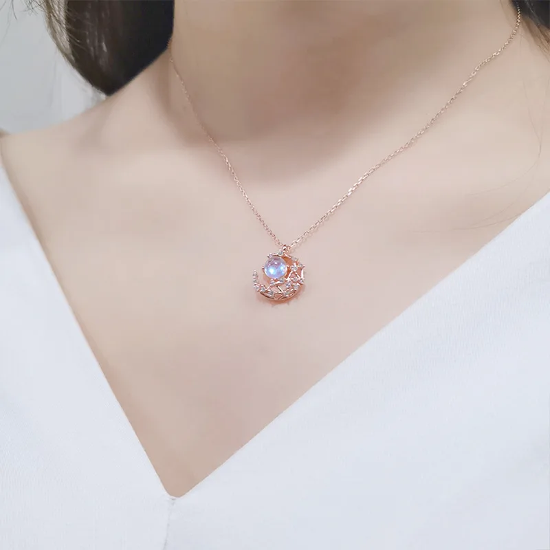 Форзац, лунные ожерелья с лунным камнем и кулонами, настоящее 925 пробы, серебро, кубический цирконий, ожерелье для женщин, модное ювелирное изделие