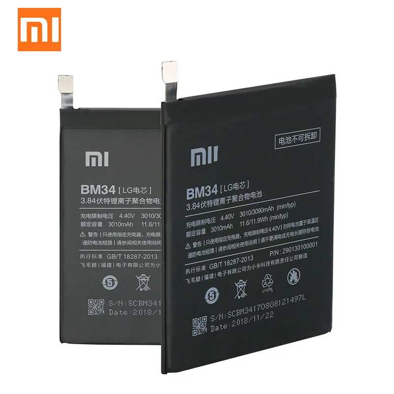 Оригинальный Xiao mi Note Pro Аккумулятор BM34 3090 мАч для Xiaomi 4 ГБ ОЗУ Высокое качество