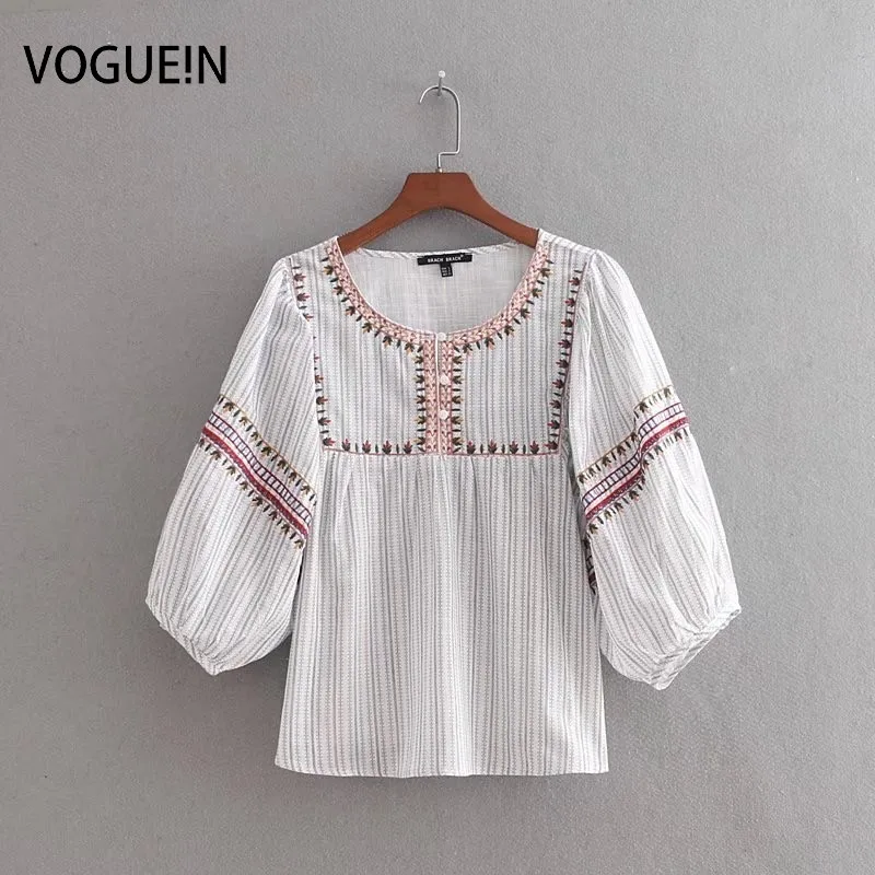 VOGUEIN Новая женская Милая Повседневная Блузка с круглым вырезом и рукавами 3/4 топы