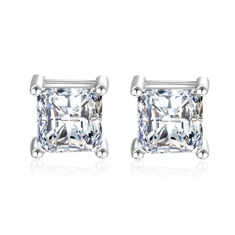 

100% 925 sterling silver fashion square design shiny crystal ladies`stud earrings women jewelry female birthday gift wholesale