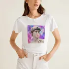 Женская летняя одежда 2019, Забавные футболки, Женская белая футболка с изображением статуи Микеланджело Давида, жевательной резинки, женская футболка