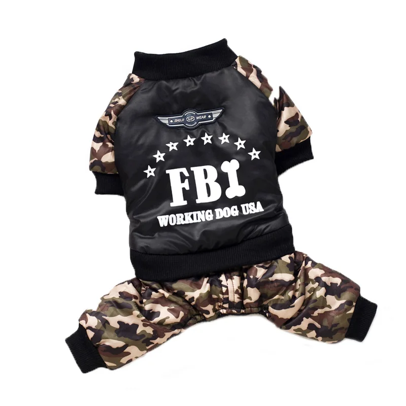Крутая Одежда для собак FBI, утепленный комбинезон для щенка, теплая зимняя одежда для мальчиков и собак, Ropa Para Perros - Цвет: Black