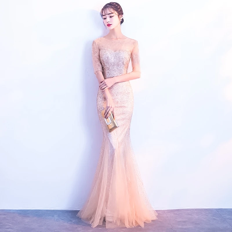 JANCEMBER выпускное платье цвета шампанского с длинным круглым вырезом на молнии