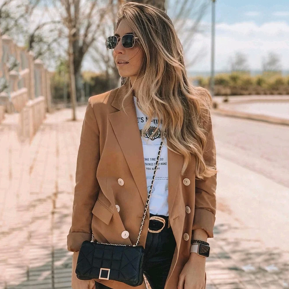 Для женщин хаки Повседневное весна осень Mango Блейзер 2019 с длинным рукавом