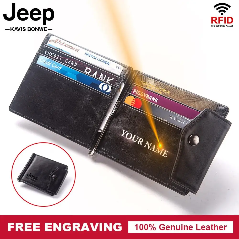 Free Engraving Money Clip Genuine Cow Leather Male Purse Wallet Men Dollar Clamp for Card DIY Gift Small Slim | Багаж и сумки