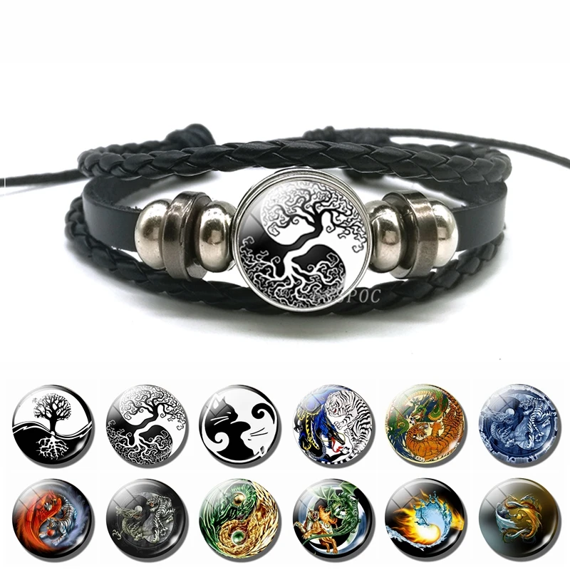 Модный браслет с подвесками Инь Янь жизни дерева кошки Тай Чи кулон многослойный