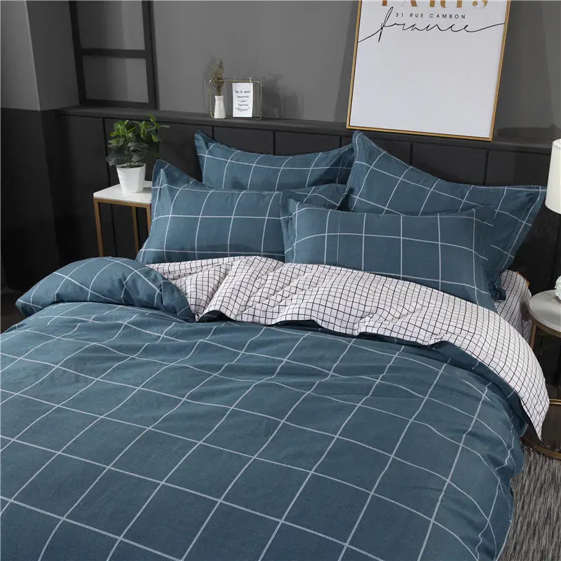 Темно-синий постельное белье в клетку Комплект постельного белья из чистого