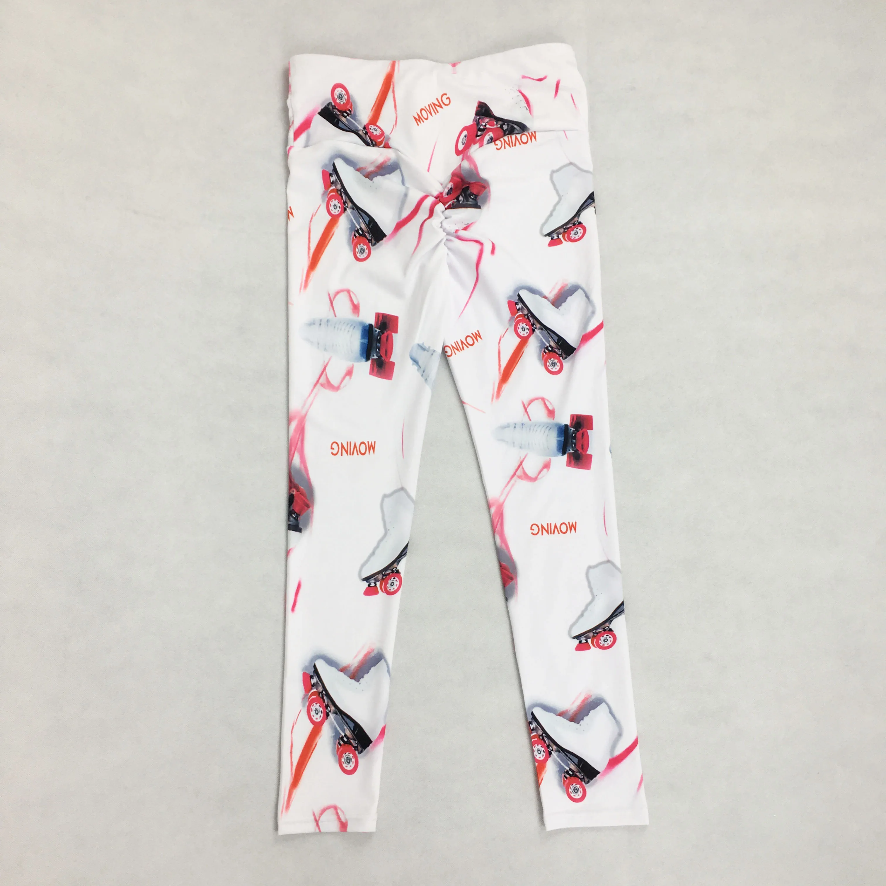 

Drop Shipping Skates Printed Leggings Hollow Waistband Bandage High Waist Moving Sportwear White Pink Wow Factor Print Leggings