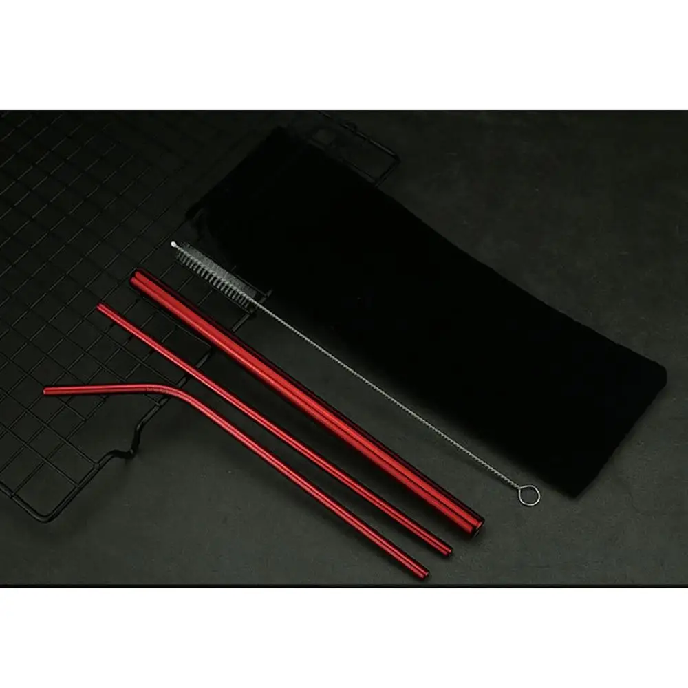 RD 5pcs Drinking Straw Stainless Steel Metal Straw with 1 Cleaner Brush Drinkware Accessories For Drinks Milk Tea Coffee - Color: RD