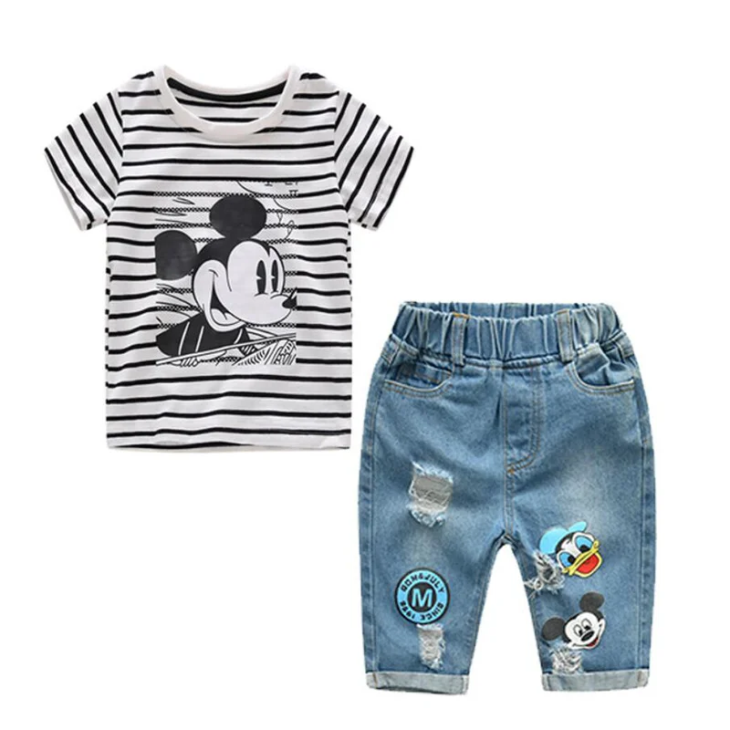 BOTEZAI summer children's clothing girls short-sleeved T-shirt + long pants suit Mickey cartoon boy | Детская одежда и обувь