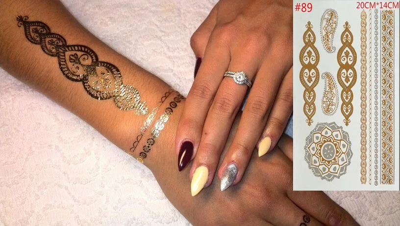 Горячие Временные Татуировки золотые татуировки флэш-татуировки металлические