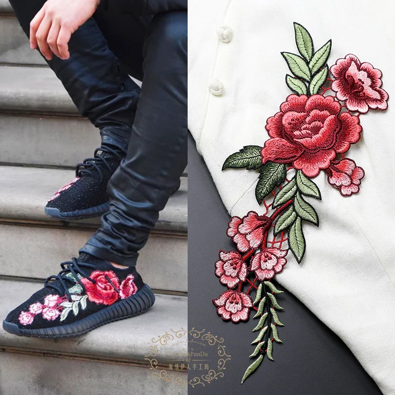 2 шт./лот Водорастворимая Вышивка Цветочная одежда рукава воротник аксессуары