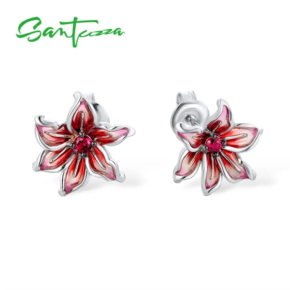 SANTUZZA, серебряные серьги для женщин, 925 пробы, серебряная ветка, серьги в виде цветка с камнями, кубический цирконий, ювелирные изделия, эмаль