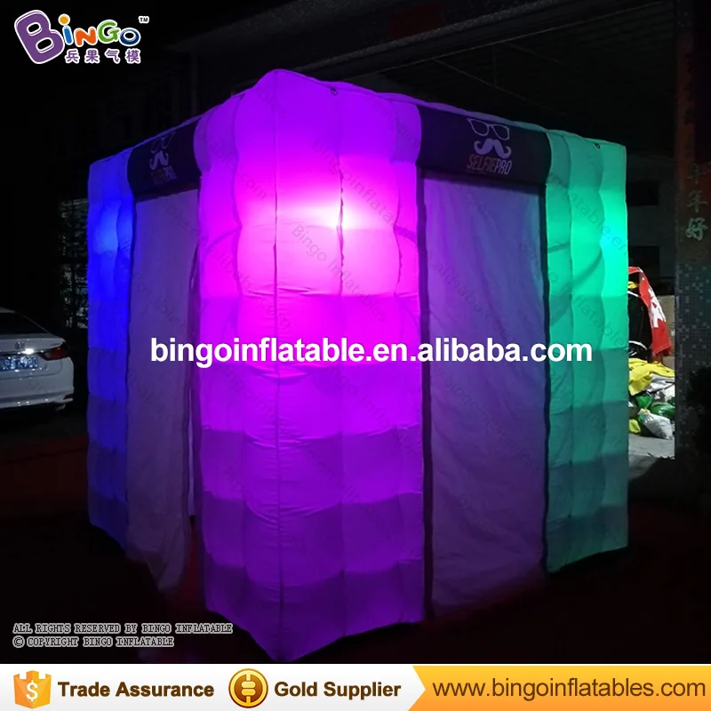 

Free shipping 2.4X2.4X2.4m LED lighiting inflatable photo booth with 2 doors for party event supplies blow up cube tent toy tent