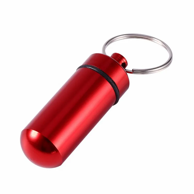 

Mini waterproof pill box key rings metal keychain storage sealed medicine bottle key chain outdoor travel portable bottles J40