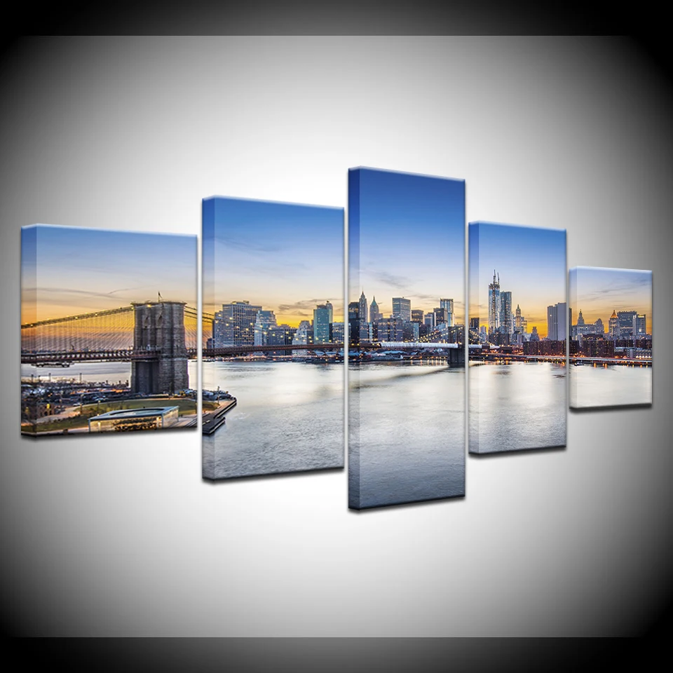 

5 Panel/pieces HD Print New York city blue sky modern Print On Canvas Art Painting For home living room decoration