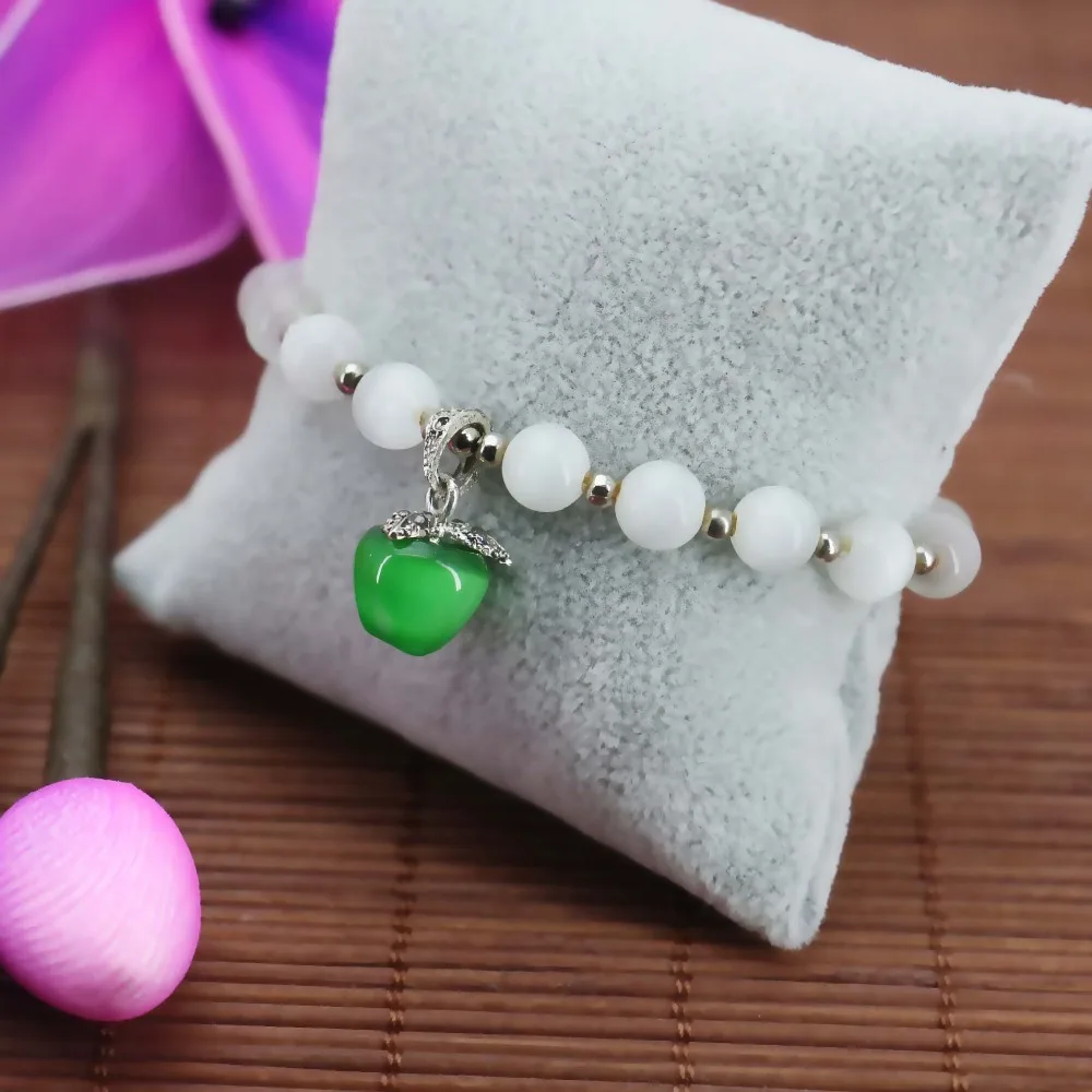 Женский браслет с подвеской кошачий глаз зеленого цвета 8 мм подарок для девушек