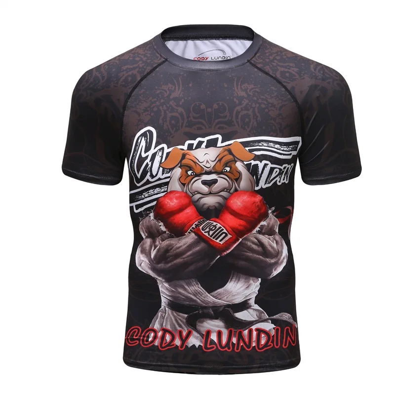 FL-CJX-XD(5) UFC MMA компрессионная рубашка Рашгард короткий рукав 3D принт BJJ Jiu Jitsu Футболка мужская ММА фитнес бодибилдинг Крест fit топы - Цвет: FL-CJX-XD(5)