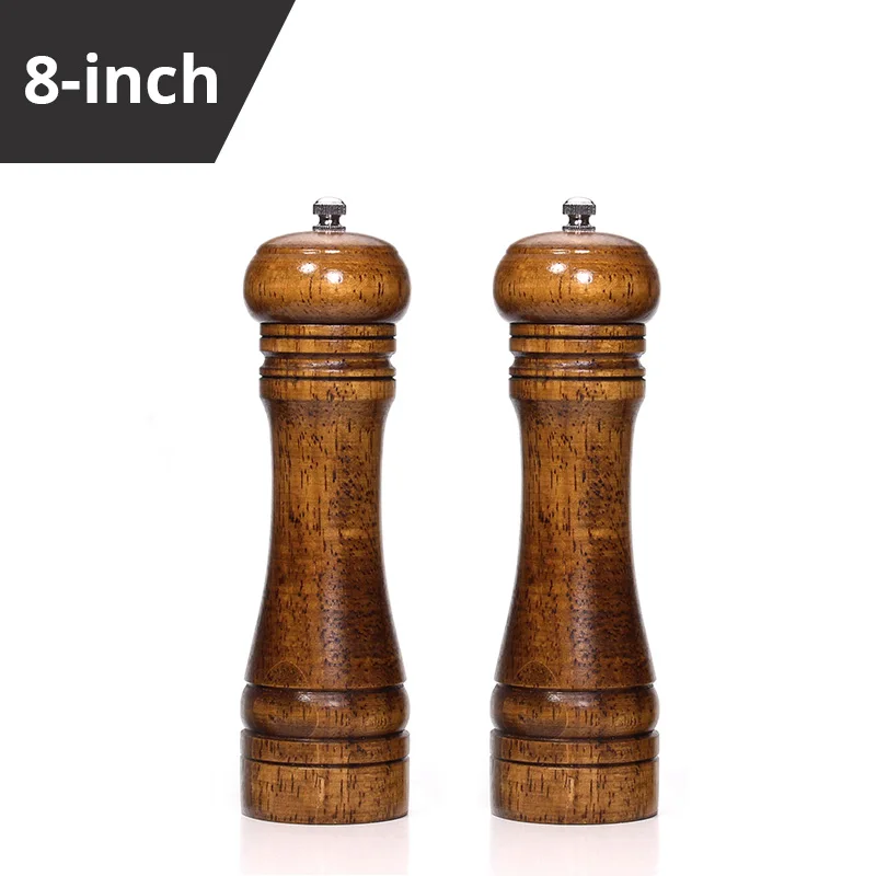 8 inch Мельница для соли и перца, мельница для перца из твердого дерева с сильной регулируемой Керамической шлифовальной машиной набор кухонных принадлежностей из 2(5 8 10 дюймов - Цвет: 8 inch
