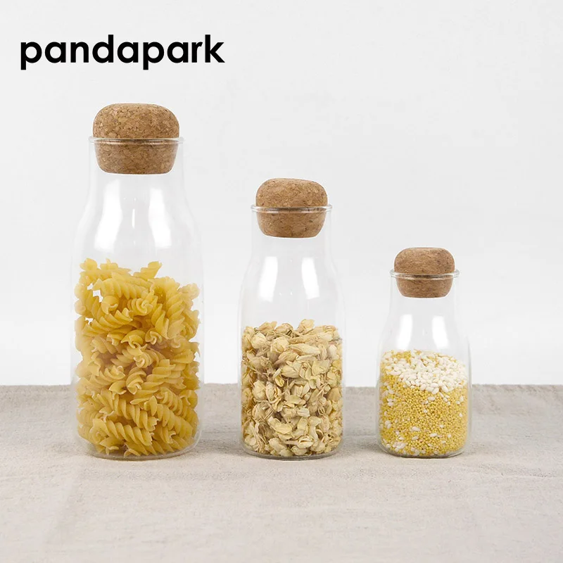 

Pandapark 150ML 300ML 600ML Storage Jar Heat Resistant Glass Cork Storage Bottle Storage Tank Tea Pot Seasoning Pot PPM019