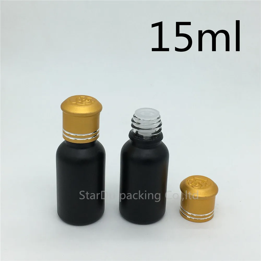 500pcs/lot 15ML Black Frosted Glass Bottle 15ml Vials Essential Oil with gold cover Perfume bottles | Красота и здоровье