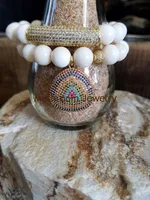 Pave zircon Tube Stretch Bracelet,Boho ceramics Beads Charm boho Bracelet