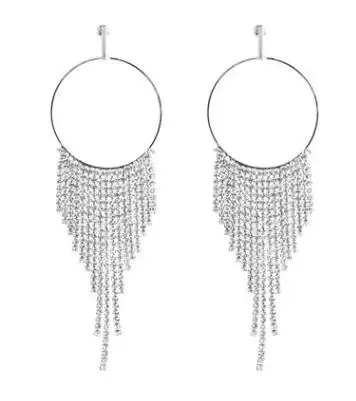 silver Серьги с кисточками со стразами для женщин Кристальные серьги для женщин Роскошные ювелирные изделия длинные висячие серьги вечерние подарок - Окраска металла: silver