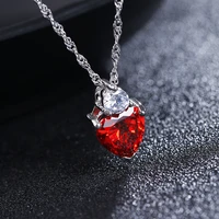 high quality romantic red crystal love heart female 30 silver plated ladies pendant necklaces women birthday gift wholesale