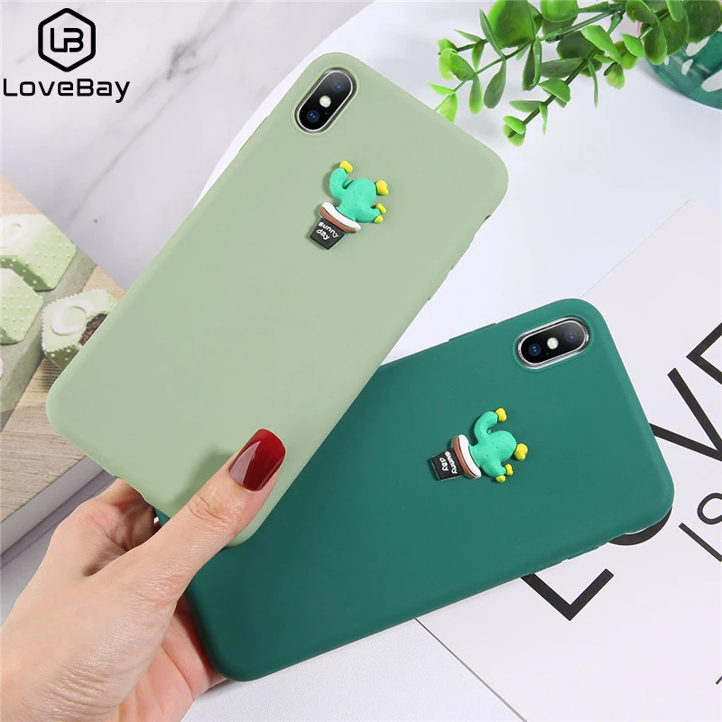 Lovebay 3D Relief Plant Soft Phone Case For iPhone X XS Max XR Green Cactus TPU Silicone Cover 8 7 6 6s Plus Capas |