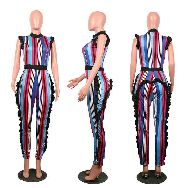 

Echoine Casual Jumpsuit Rainbow Striped Sleeveless Wear On Both Sides Plus Size Jumpsuits And Rompers For Women Clothes 2019