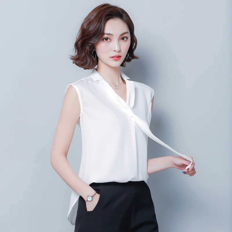 Новинка лета 2019 короткие шифоновые рубашки с отворотами жилет без рукавов дизайн