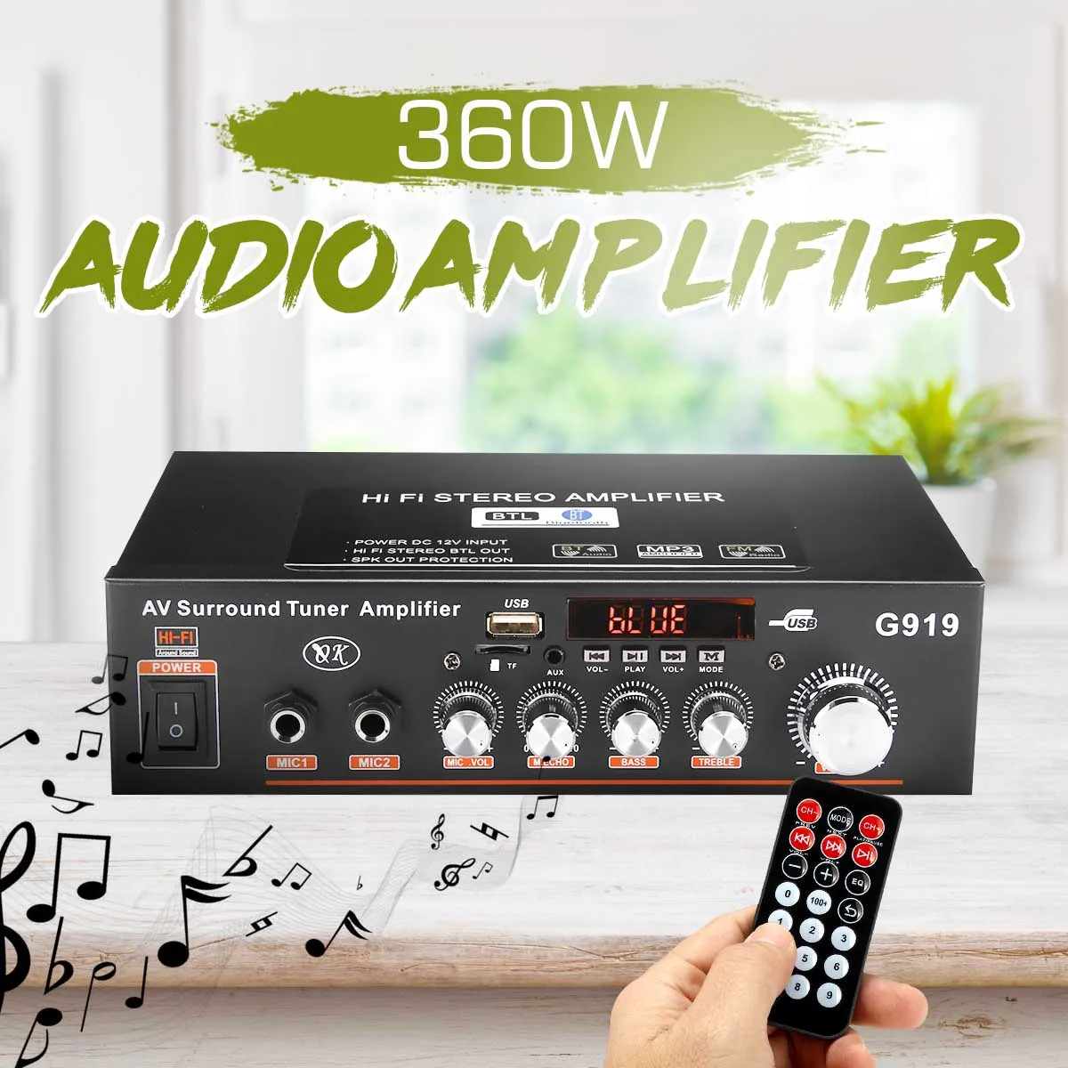360 Вт HIFI 2CH аудио усилитель мощности 110/220 в звуковая система мини FM USB SD усилители