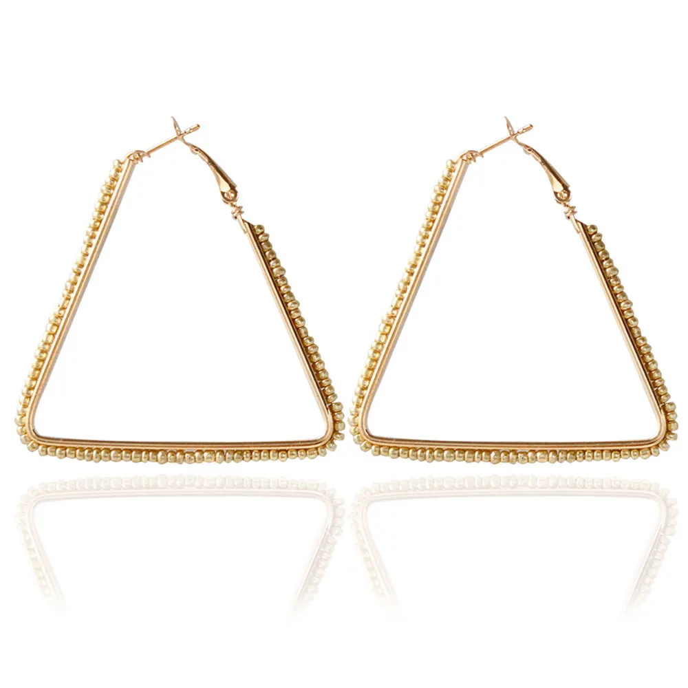 Bohemian Hoop Earrings Fashion Triangle Women Small beads Geometric For Girls Jewelry Wedding Accessories | Украшения и