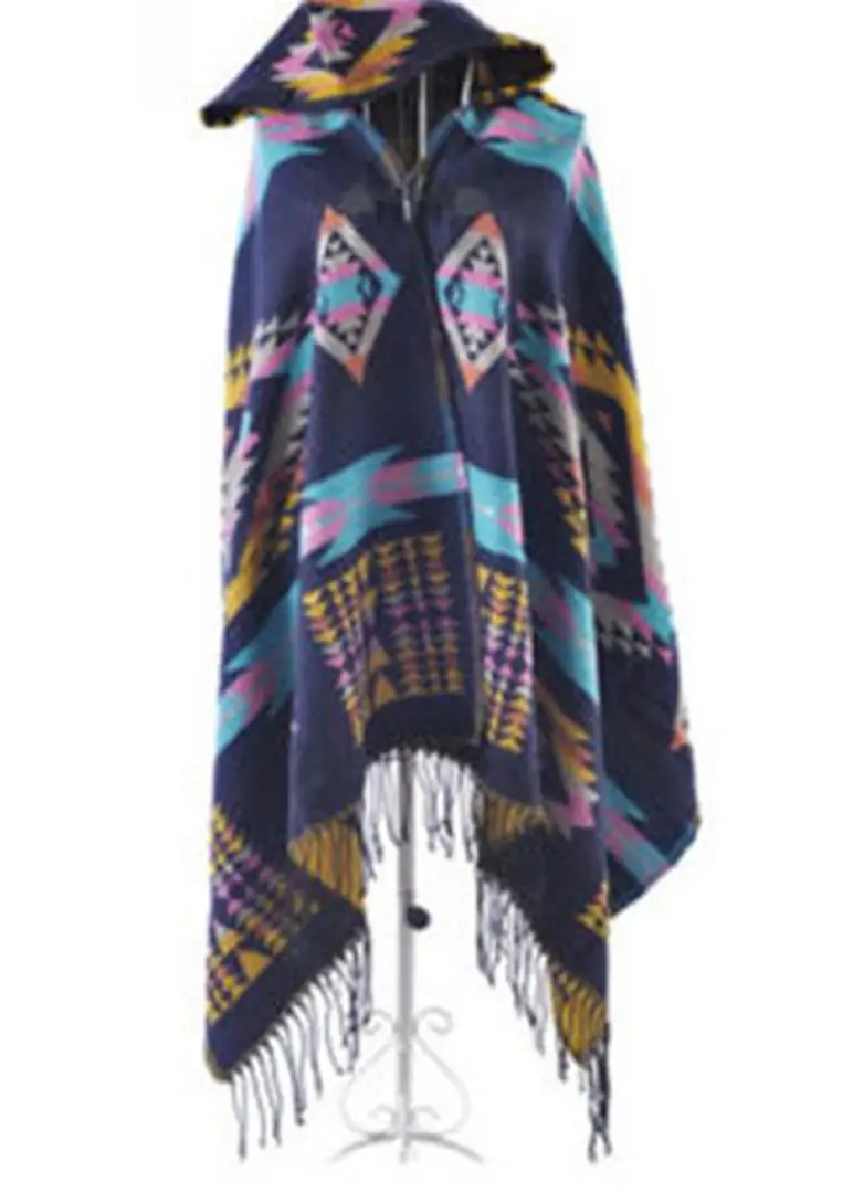 2015 New Top Fashion Adult Wool Women Fantasia Feminina Bandana Bohemian Collar Plaid Cape Cloak Jacket Coat Shawl | Аксессуары для