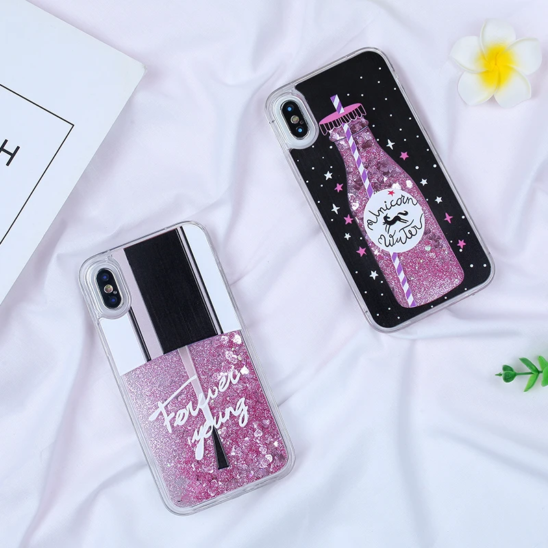 Жидкий чехол для телефона iPhone X Чехол Бутылка зыбучий песок блеск 5 5S SE 6 6s 7 8 Plus