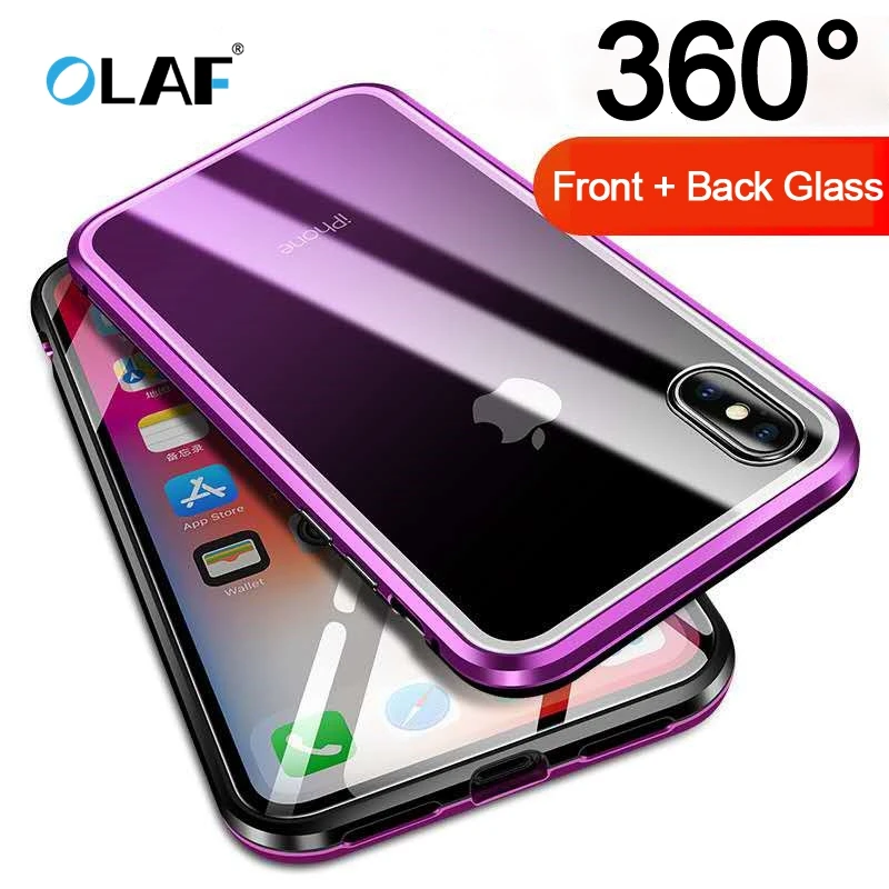 Двойной Магнитный адсорбционный чехол из закаленного стекла для iPhone Xs MAX XR XS 7 8 Plus
