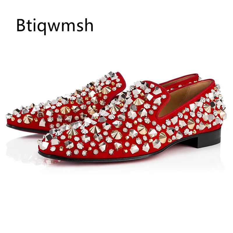 

2019 Luxury Wedding Shoes Men Rivets Slip On Studded Flats Loafer Shoes For Man Spikes Casual Shoes Party