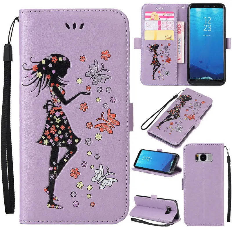 Smilyou кожаный чехол для Samsung Galaxy S5 S6 S7 край S8 плюс девочек в цветочек случае Coque