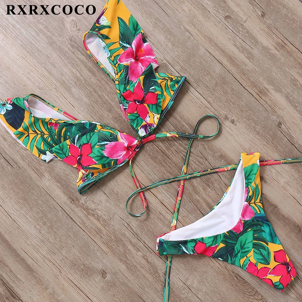 Пикантный комплект бикини RXRXCOCO с открытыми плечами и низкой талией купальник